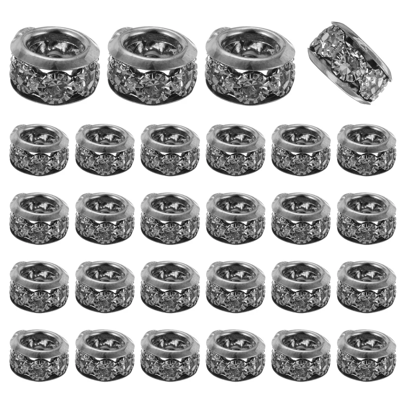 40 Pcs 10mm Large Hole Rhinestone Beads, European Bulk Spacer Bead (Black)