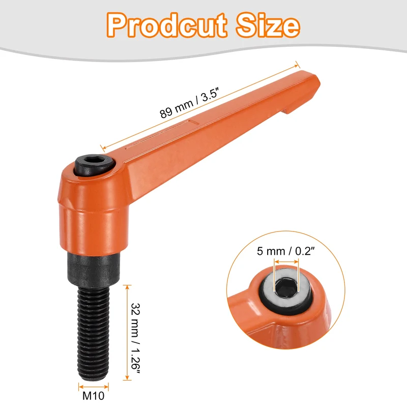 Clamping Lever Handles for Lathe, M10x32mm Male Thread Orange 4Pcs