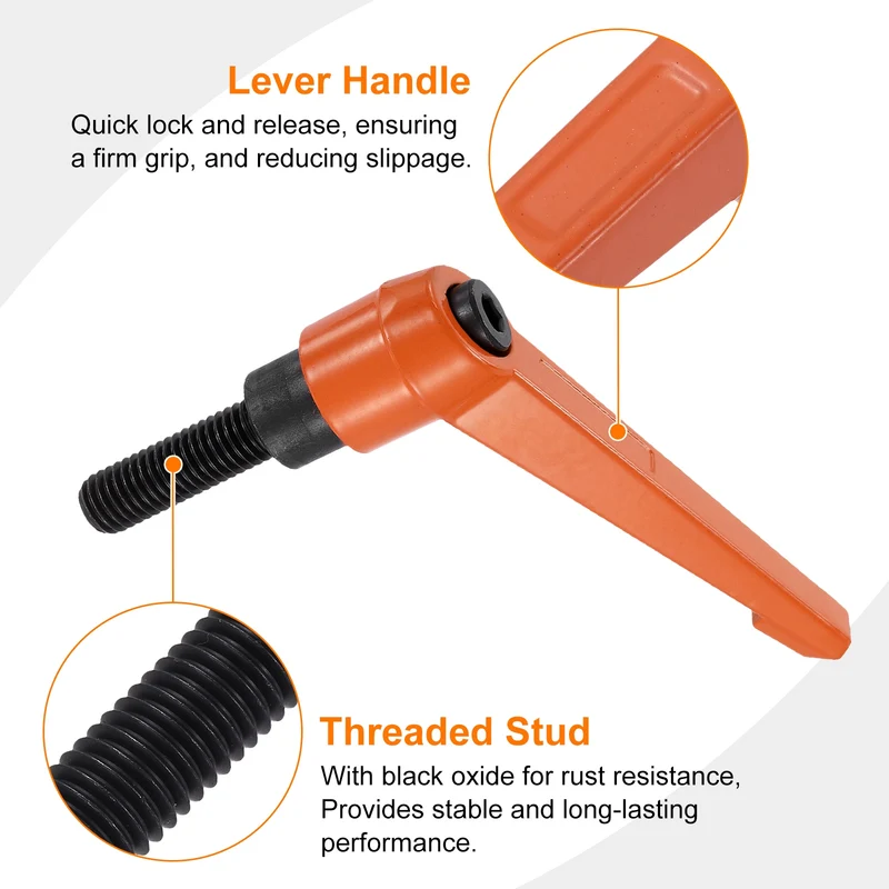 Clamping Lever Handles for Lathe, M10x32mm Male Thread Orange 4Pcs