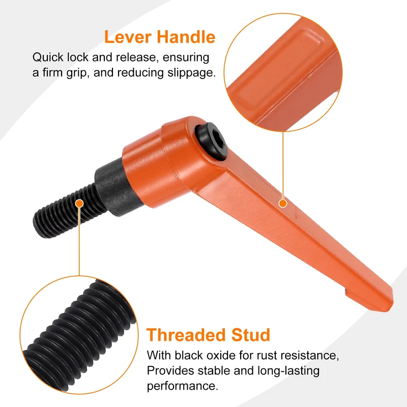 Clamping Lever Handles for Lathe, M10x25mm Male Thread Orange 4Pcs