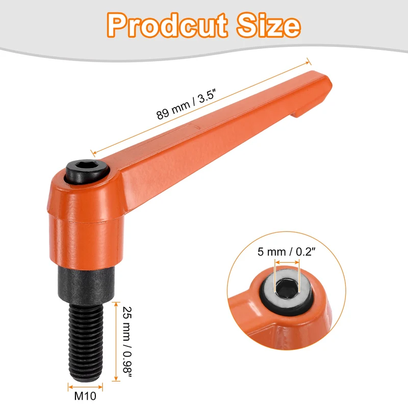 Clamping Lever Handles for Lathe, M10x25mm Male Thread Orange 2Pcs