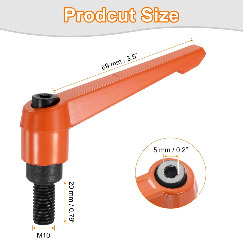 Clamping Lever Handles for Lathe, M10x20mm Male Thread Orange 2Pcs