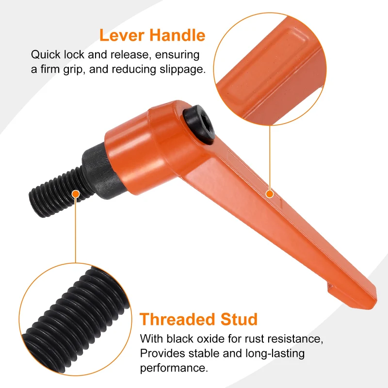 Clamping Lever Handles for Lathe, M10x20mm Male Thread Orange 2Pcs