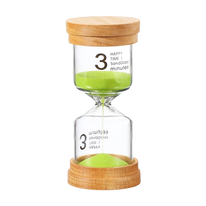 3 Minute Sand Timer, Wooden Sand Watch for Office Decor, Green