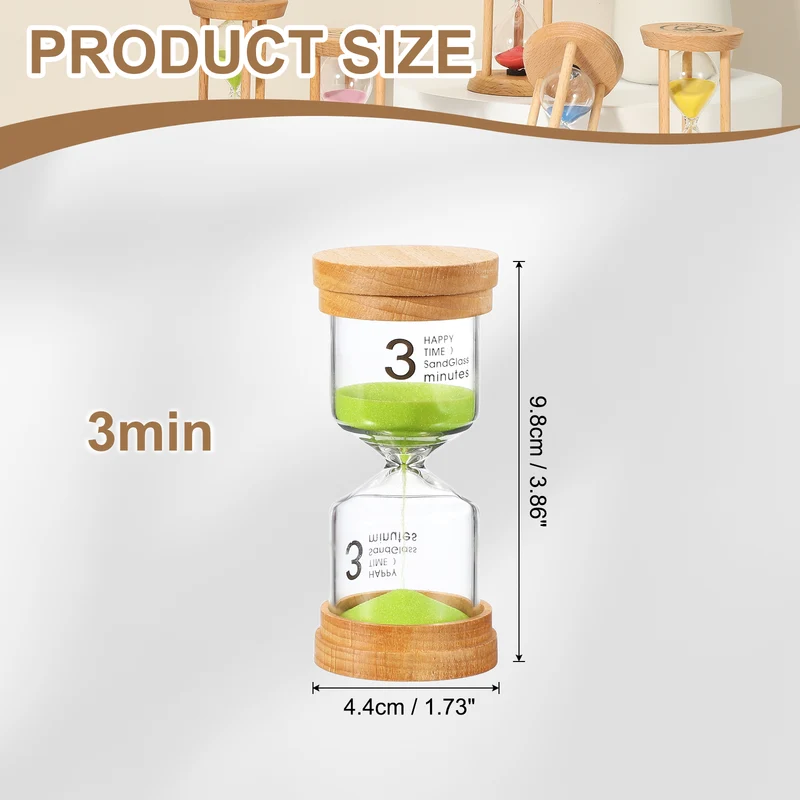3 Minute Sand Timer, Wooden Sand Watch for Office Decor, Green