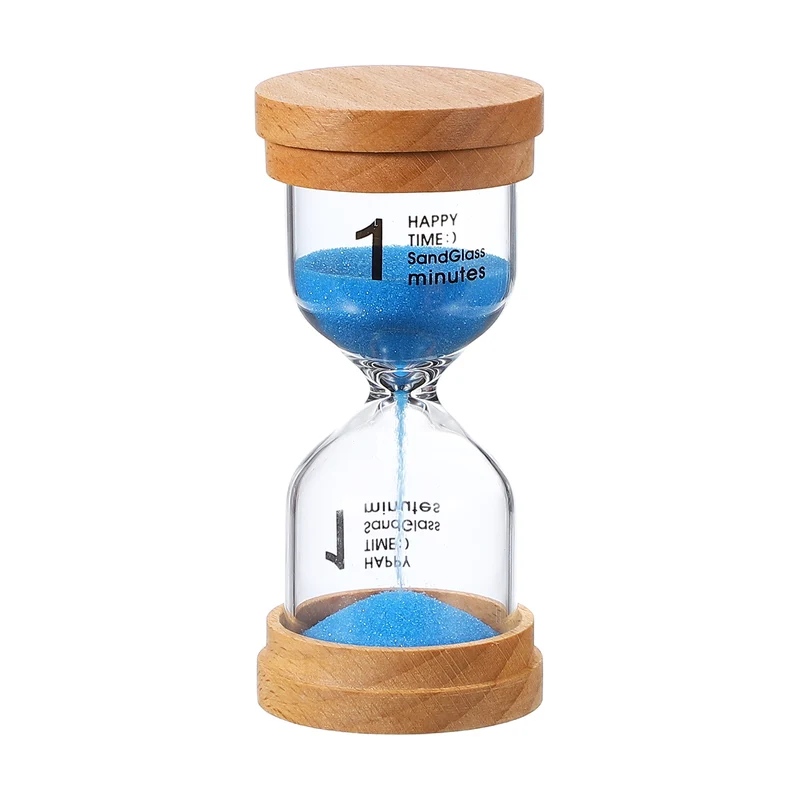 1 Minute Sand Timer, Wooden Sand Watch for Office Decor, Blue