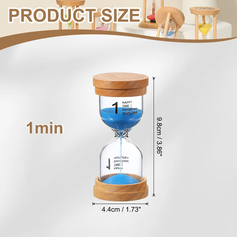 1 Minute Sand Timer, Wooden Sand Watch for Office Decor, Blue
