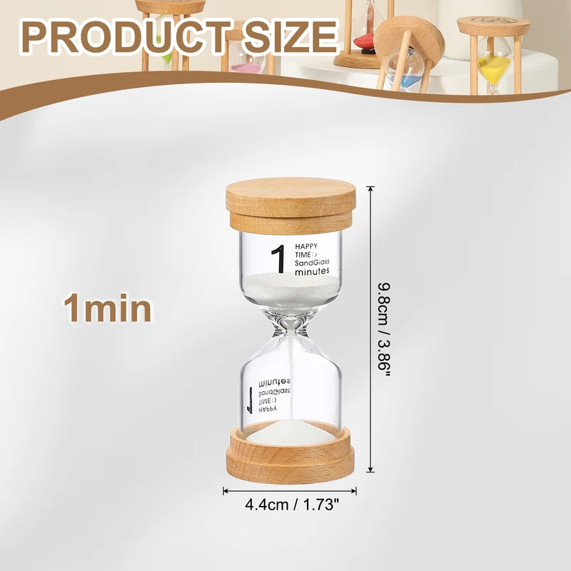 1 Minute Sand Timer, Wooden Sand Watch for Office Decor, White