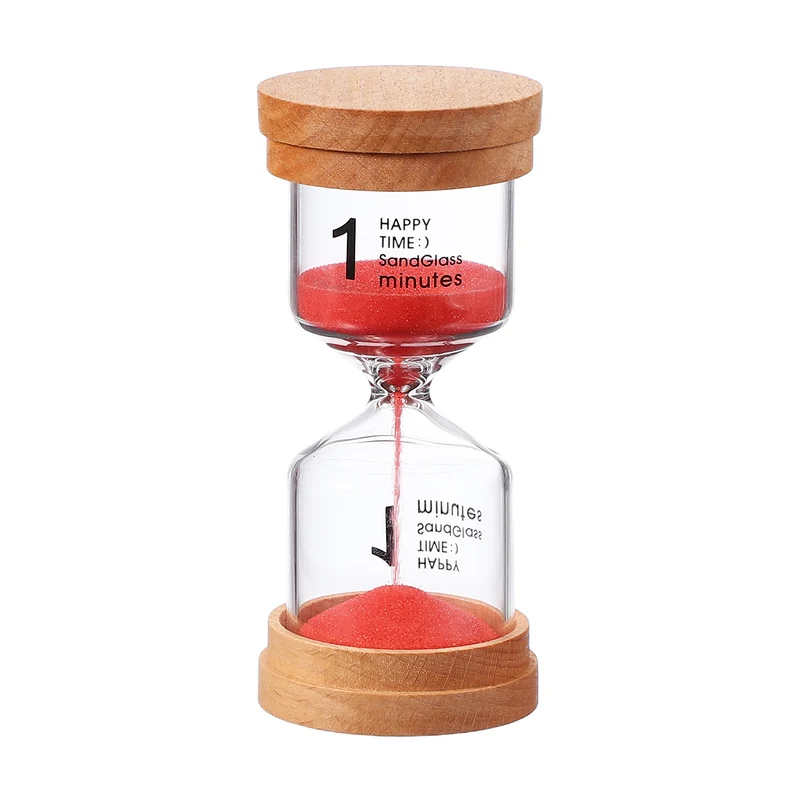 1 Minute Sand Timer, Wooden Sand Watch for Office Decor, Red