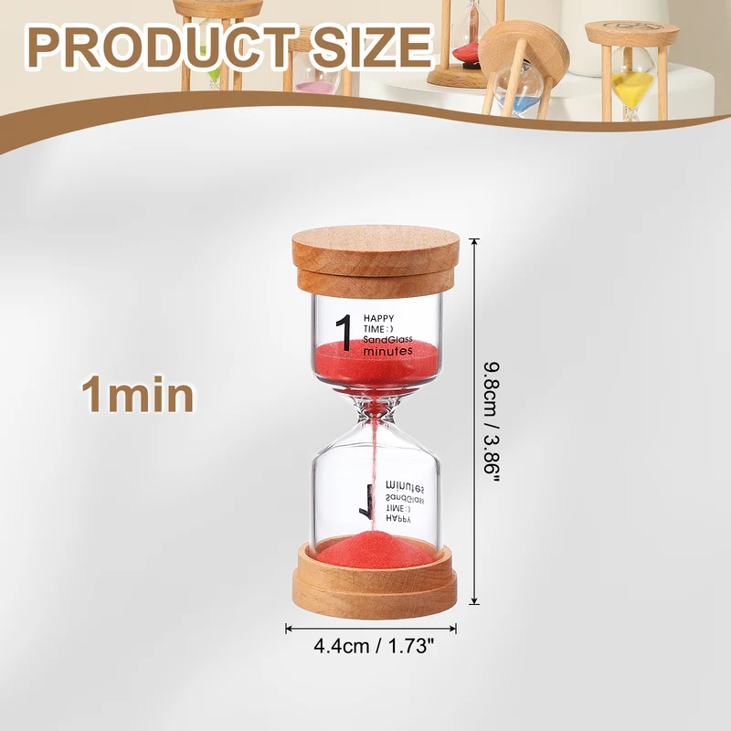 1 Minute Sand Timer, Wooden Sand Watch for Office Decor, Red