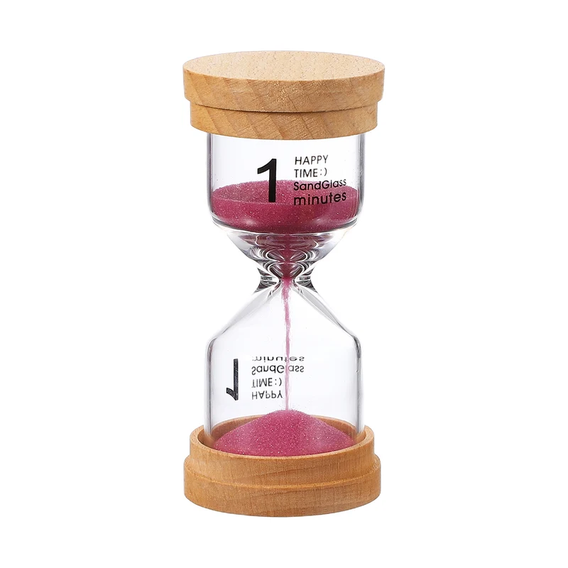 1 Minute Sand Timer, Wooden Sand Watch for Office Decor, Pink