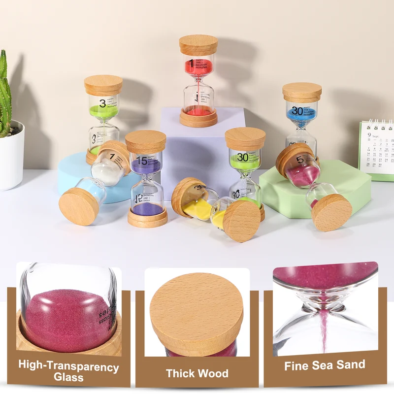 1 Minute Sand Timer, Wooden Sand Watch for Office Decor, Pink