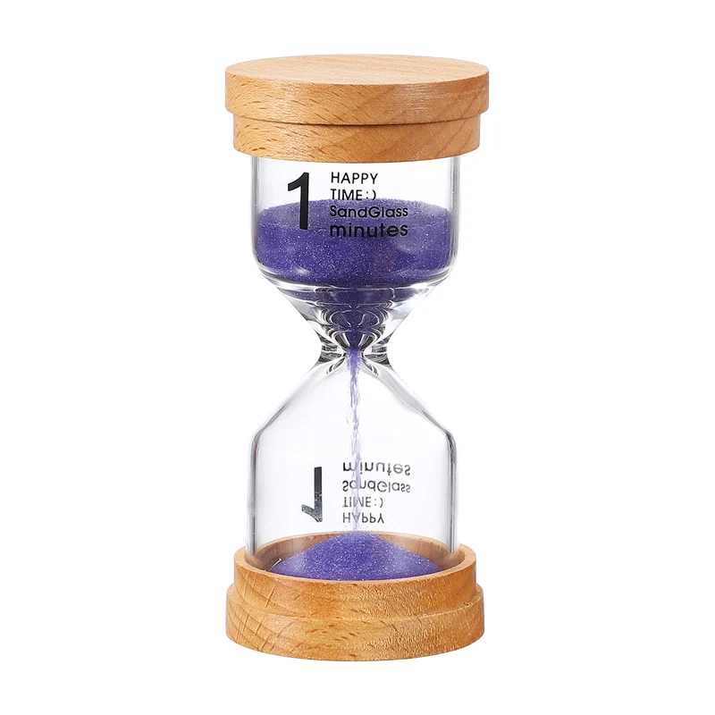 1 Minute Sand Timer, Wooden Sand Watch for Office Decor, Purple