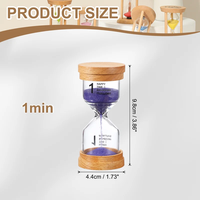 1 Minute Sand Timer, Wooden Sand Watch for Office Decor, Purple