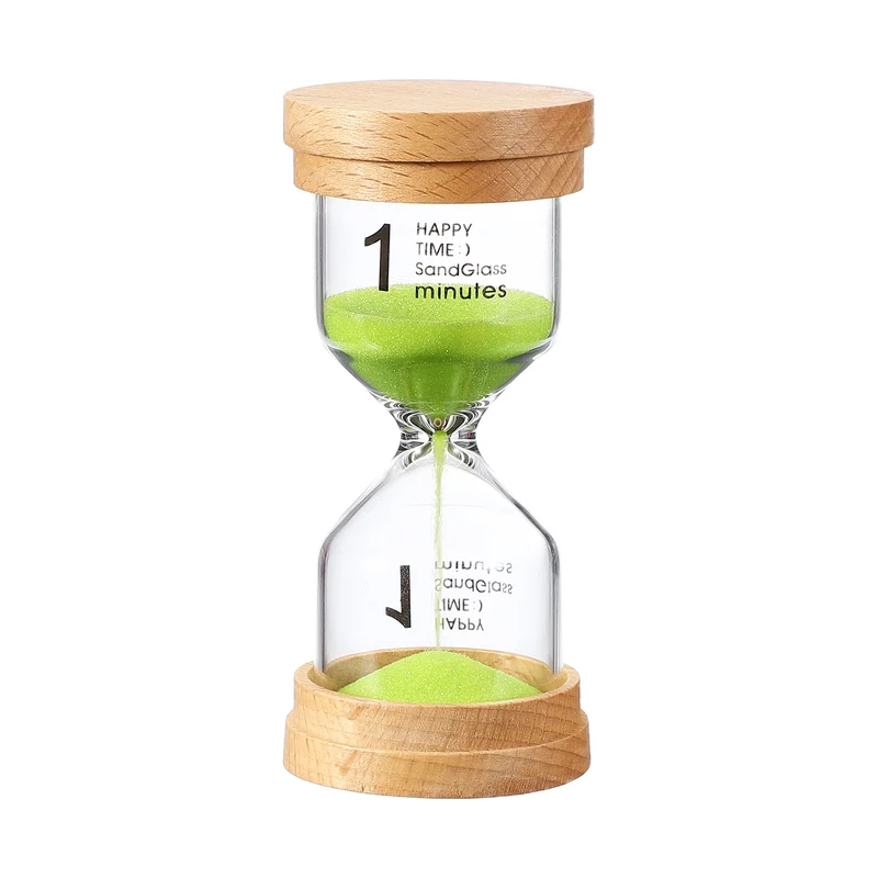 1 Minute Sand Timer, Wooden Sand Watch for Office Decor, Green