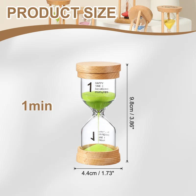 1 Minute Sand Timer, Wooden Sand Watch for Office Decor, Green
