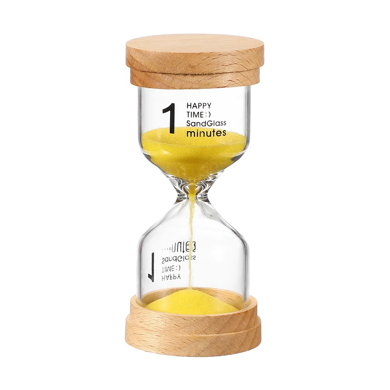 1 Minute Sand Timer, Wooden Sand Watch for Office Decor, Yellow