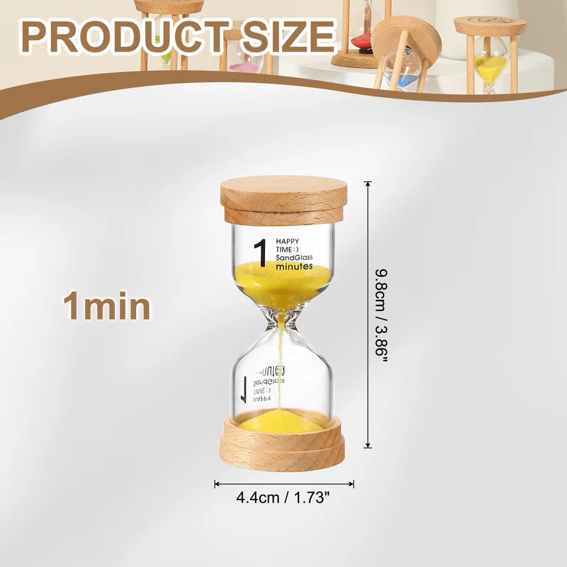 1 Minute Sand Timer, Wooden Sand Watch for Office Decor, Yellow