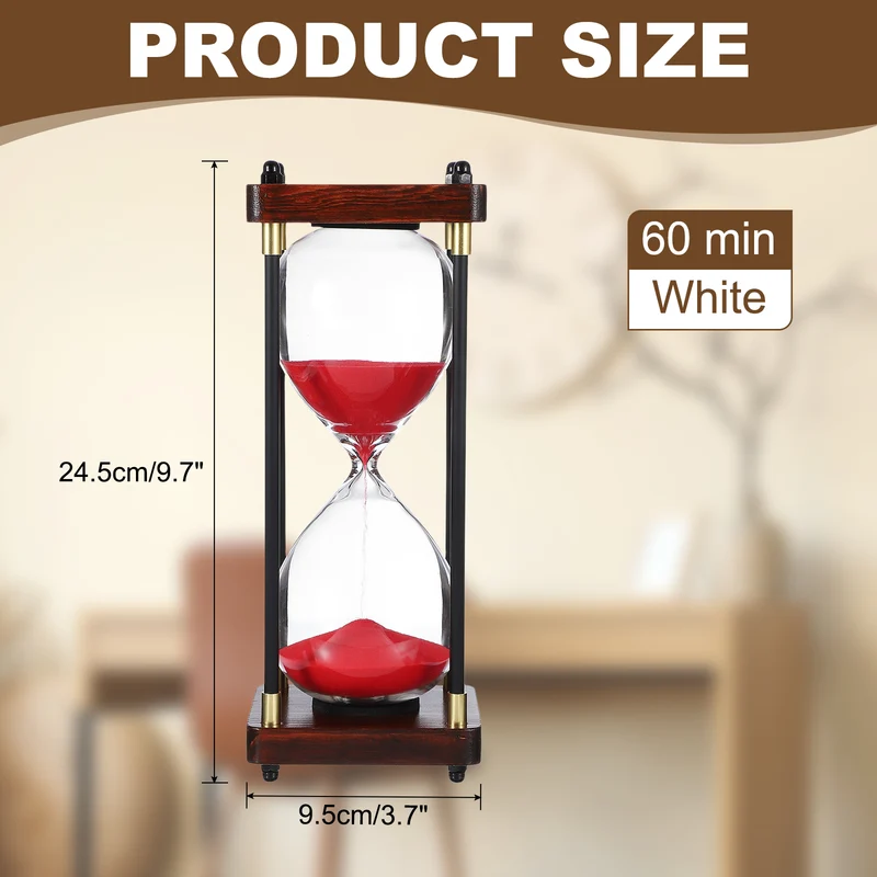 Large Decorative Sand Timer, 60 Min Modern Wooden Hour Glass, Red(Style 2)
