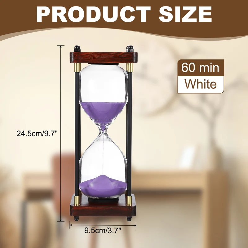 Large Decorative Sand Timer, 60 Min Modern Wooden Hour Glass, Purple(Style 2)