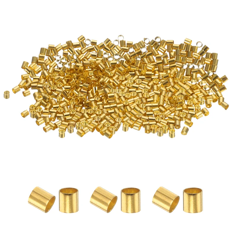500Pcs Tube Crimp Beads 1.5x1.5mm Crimp Beads for Jewelry Making Gold