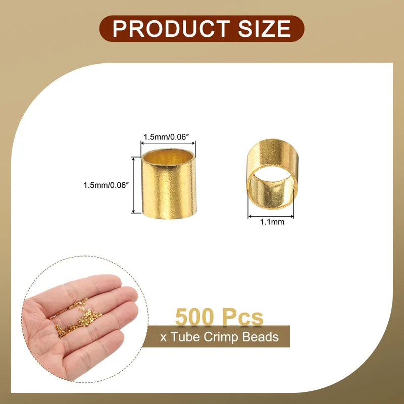 500Pcs Tube Crimp Beads 1.5x1.5mm Crimp Beads for Jewelry Making Gold