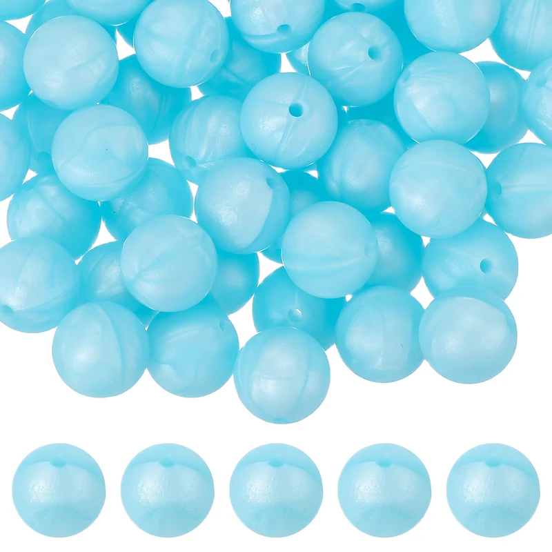60 Pcs Silicone Beads, 15mm Bulk Beads for Keychain Making, Light Blue
