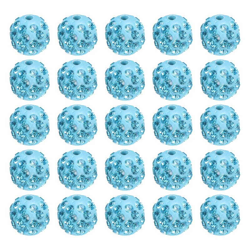 50Pcs 10mm Rhinestone Clay Beads Crystal Disco Bead for DIY Lake Blue