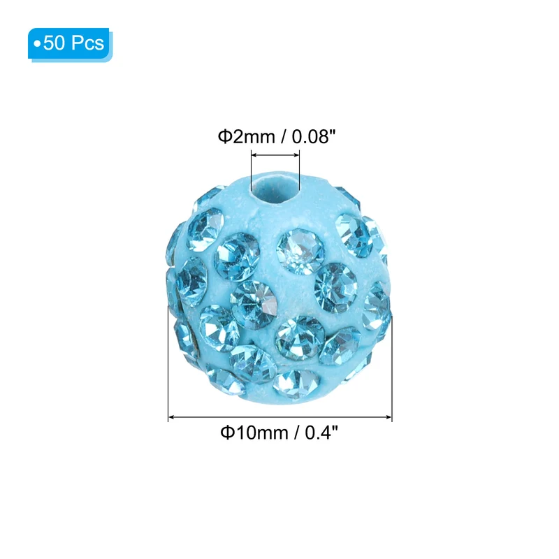 50Pcs 10mm Rhinestone Clay Beads Crystal Disco Bead for DIY Lake Blue