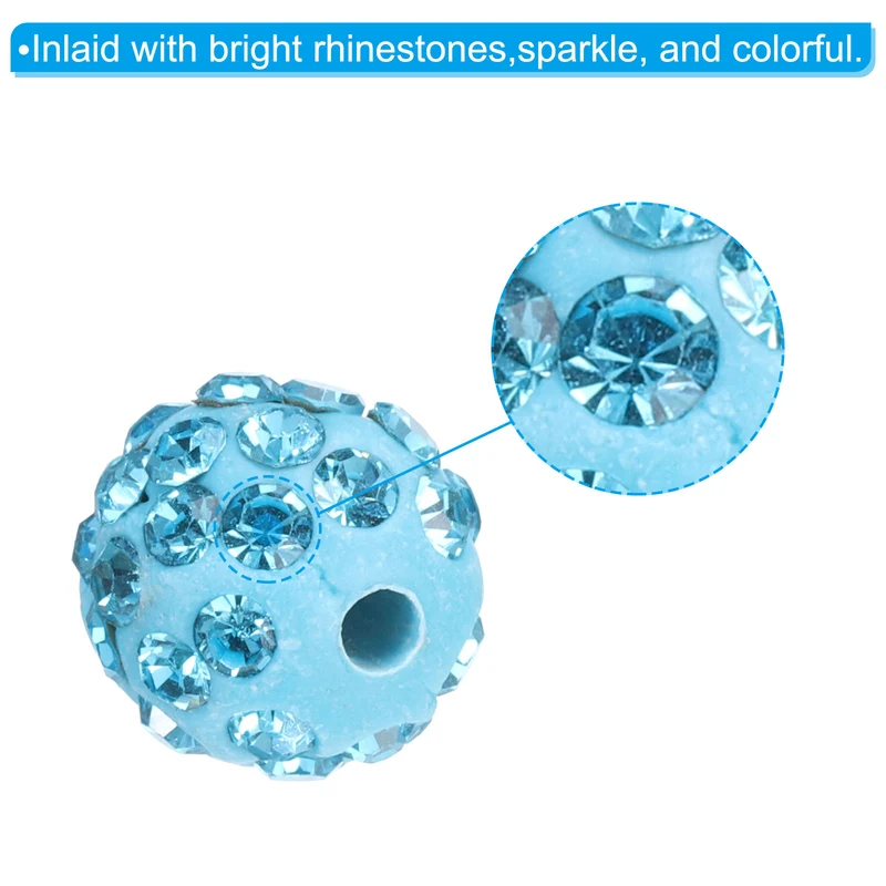 50Pcs 10mm Rhinestone Clay Beads Crystal Disco Bead for DIY Lake Blue