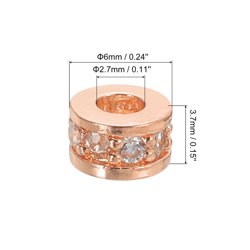 Round Ring Charm Spacer Beads, 10Pcs 6mm - Zircon Pave Bead (White - Rose Gold)