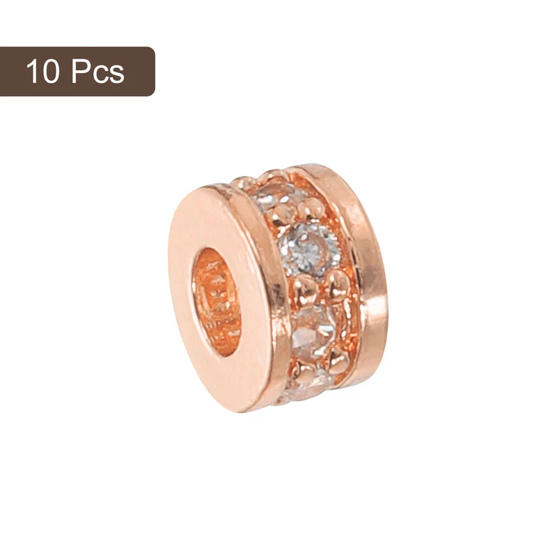 Round Ring Charm Spacer Beads, 10Pcs 6mm - Zircon Pave Bead (White - Rose Gold)