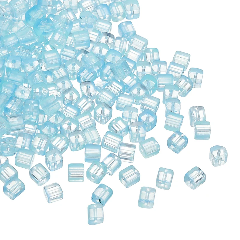 200 Pcs Crystal Cube Beads, 7mm Faceted Square Spacer Beads, Light Blue