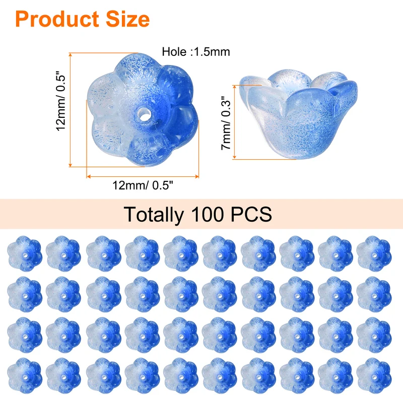 100Pcs Glass Flower Beads for Jewelry Making Loose Bead Charm Dark Blue