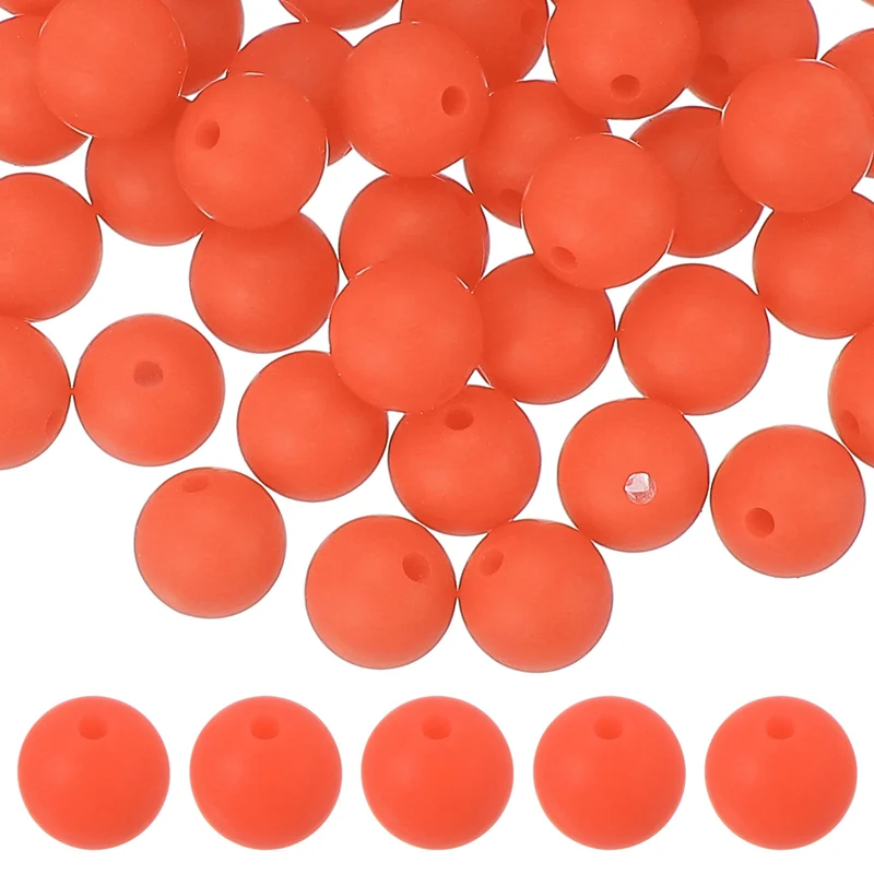 60 Pcs Silicone Beads, 9mm Bulk Beads for Keychain Making, Orange