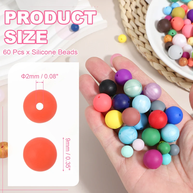 60 Pcs Silicone Beads, 9mm Bulk Beads for Keychain Making, Orange