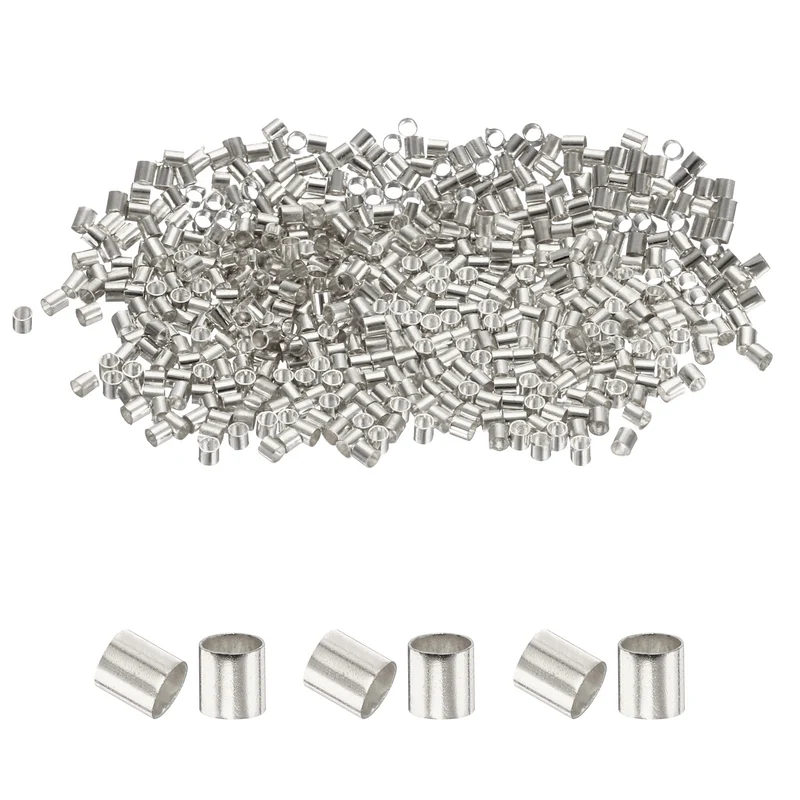 500Pcs Tube Crimp Beads 1.5x1.5mm Crimp Beads for Jewelry Making Silver