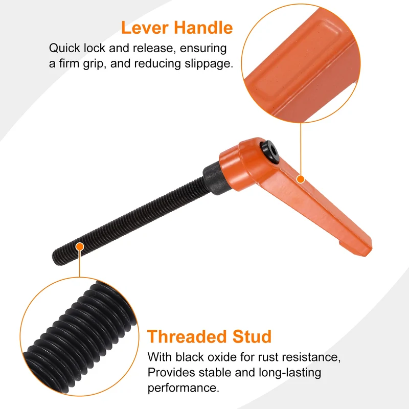 Clamping Lever Handles for Lathe, M8x100mm Male Thread Orange 2Pcs