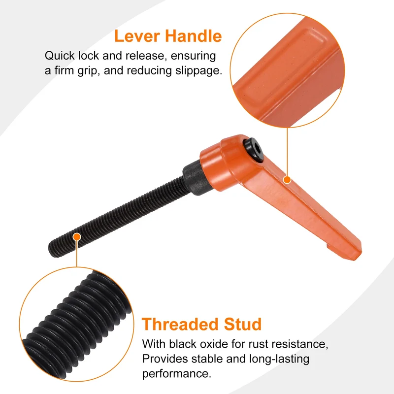 Clamping Lever Handles for Lathe, M8x80mm Male Thread Orange