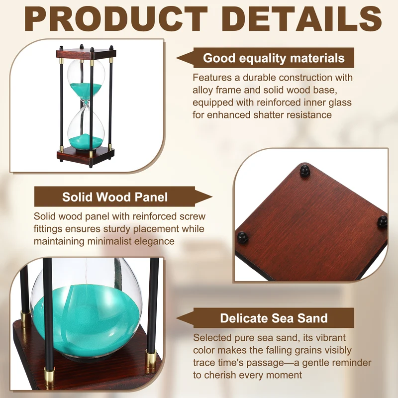 Large Decorative Sand Timer, 60 Min Modern Wooden Hour Glass, Green(Style 2)