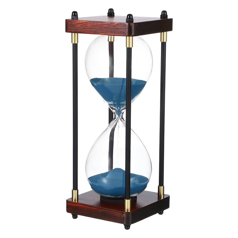 Large Decorative Sand Timer, 60 Min Modern Wooden Hour Glass, Cyan(Style 2)