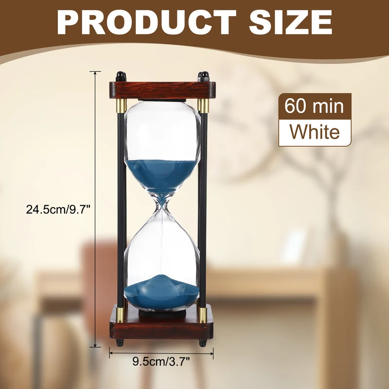Large Decorative Sand Timer, 60 Min Modern Wooden Hour Glass, Cyan(Style 2)