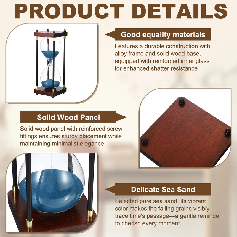 Large Decorative Sand Timer, 60 Min Modern Wooden Hour Glass, Cyan(Style 2)