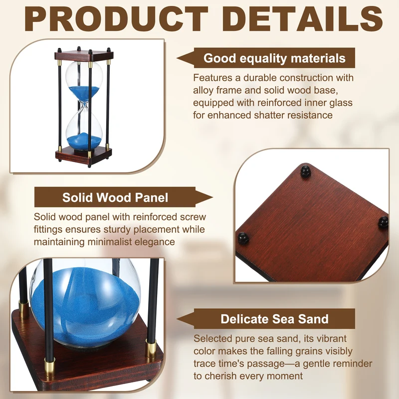 Large Decorative Sand Timer, 60 Min Modern Wooden Hour Glass, Blue(Style 2)