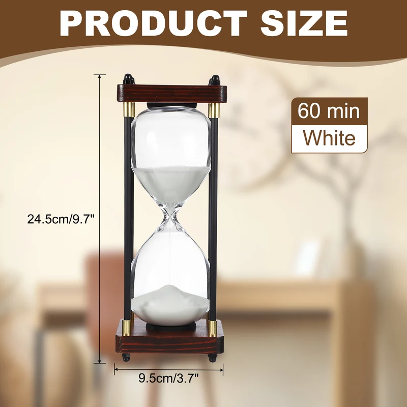Large Decorative Sand Timer, 60 Min Modern Wooden Hour Glass, White(Style 2)