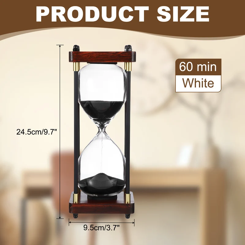 Large Decorative Sand Timer, 60 Min Modern Wooden Hour Glass, Black(Style 2)