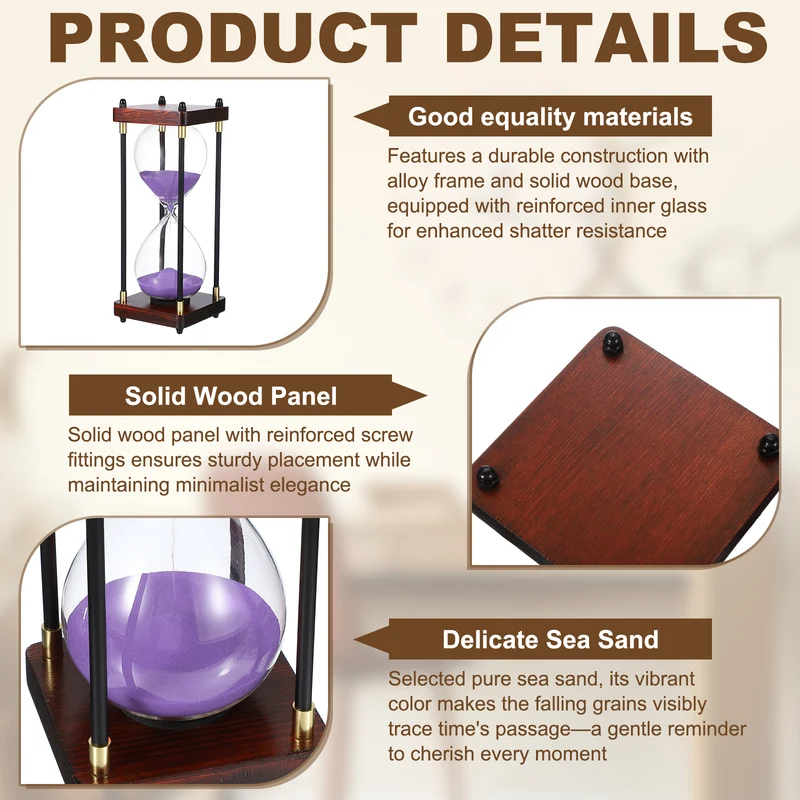 Large Decorative Sand Timer, 30 Min Modern Wooden Hour Glass, Purple(Style 2)