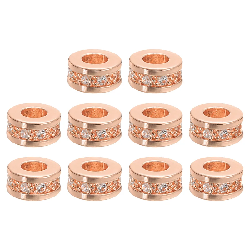Round Ring Charm Spacer Beads, 10Pcs 8mm - Zircon Pave Bead (White - Rose Gold)