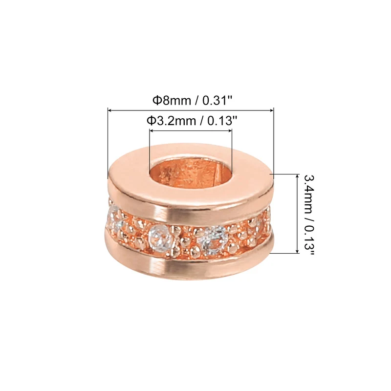 Round Ring Charm Spacer Beads, 10Pcs 8mm - Zircon Pave Bead (White - Rose Gold)
