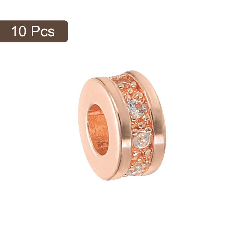 Round Ring Charm Spacer Beads, 10Pcs 8mm - Zircon Pave Bead (White - Rose Gold)
